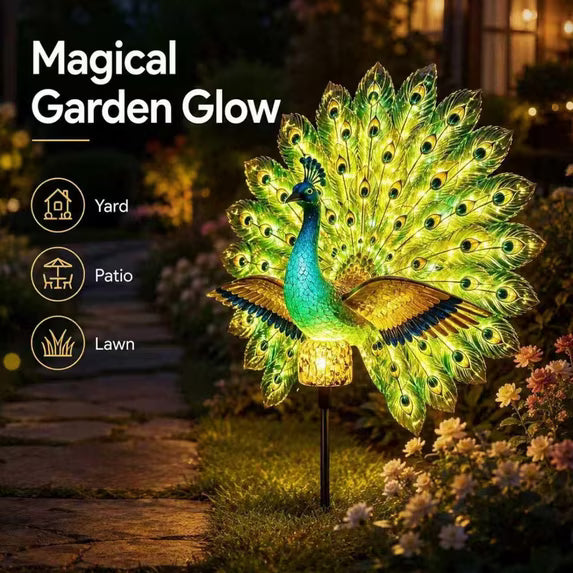 Solar Peacock Garden Sculpture – Lifelike Color Glowing Outdoor Yard Landscape Ornament