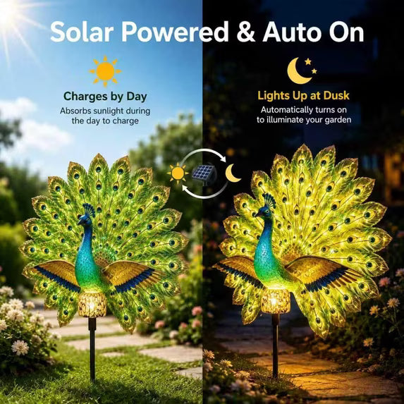 Solar Peacock Garden Sculpture – Lifelike Color Glowing Outdoor Yard Landscape Ornament