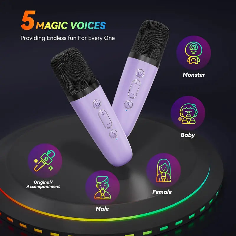 🎤 Unleash the Fun ✨Portable Mini Karaoke Machine with 2 Wireless Microphones 🎶