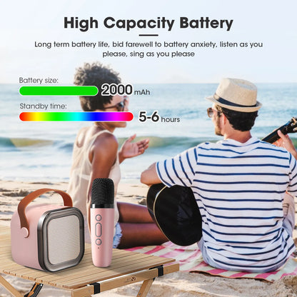 🎤 Unleash the Fun ✨Portable Mini Karaoke Machine with 2 Wireless Microphones 🎶