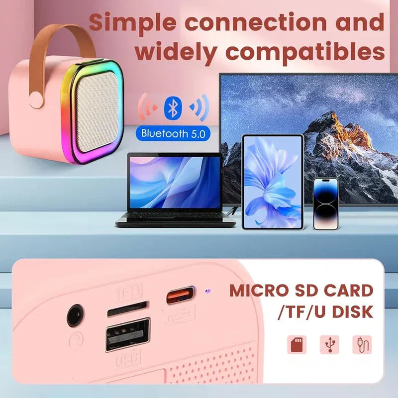 🎤 Unleash the Fun ✨Portable Mini Karaoke Machine with 2 Wireless Microphones 🎶