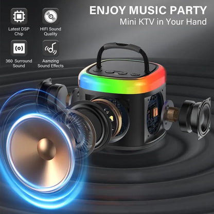 🎤 Unleash the Fun ✨Portable Mini Karaoke Machine with 2 Wireless Microphones 🎶