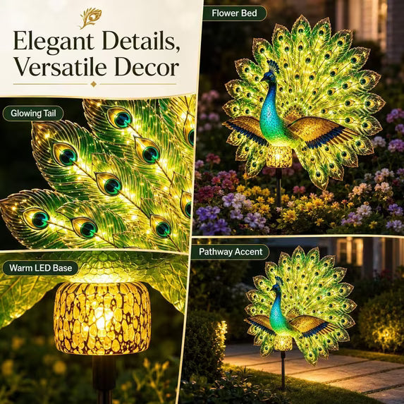 Solar Peacock Garden Sculpture – Lifelike Color Glowing Outdoor Yard Landscape Ornament