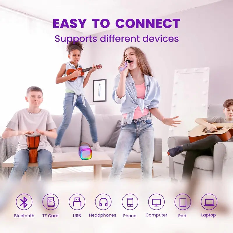 🎤 Unleash the Fun ✨Portable Mini Karaoke Machine with 2 Wireless Microphones 🎶
