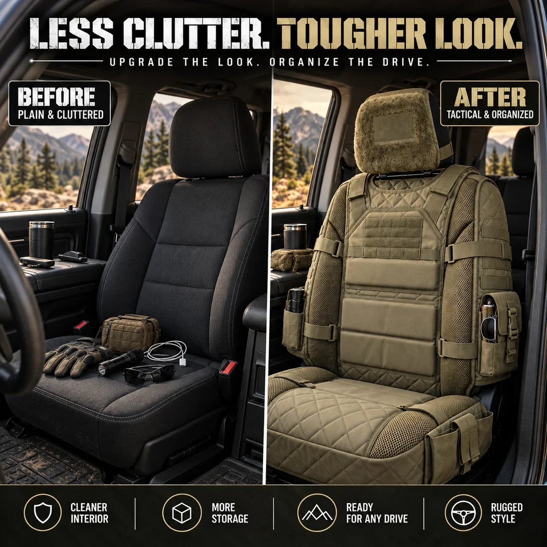 Tactical MOLLE Seat Cover — Adjustable Fit & Smart Storage