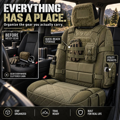 Tactical MOLLE Seat Cover — Adjustable Fit & Smart Storage