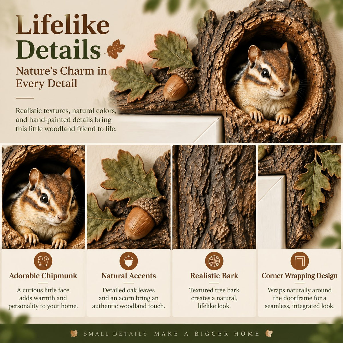 🐿️ 3D Chipmunk Tree Hollow Door Topper | Woodland Animal Doorway Decor For Cozy Nature Homes
