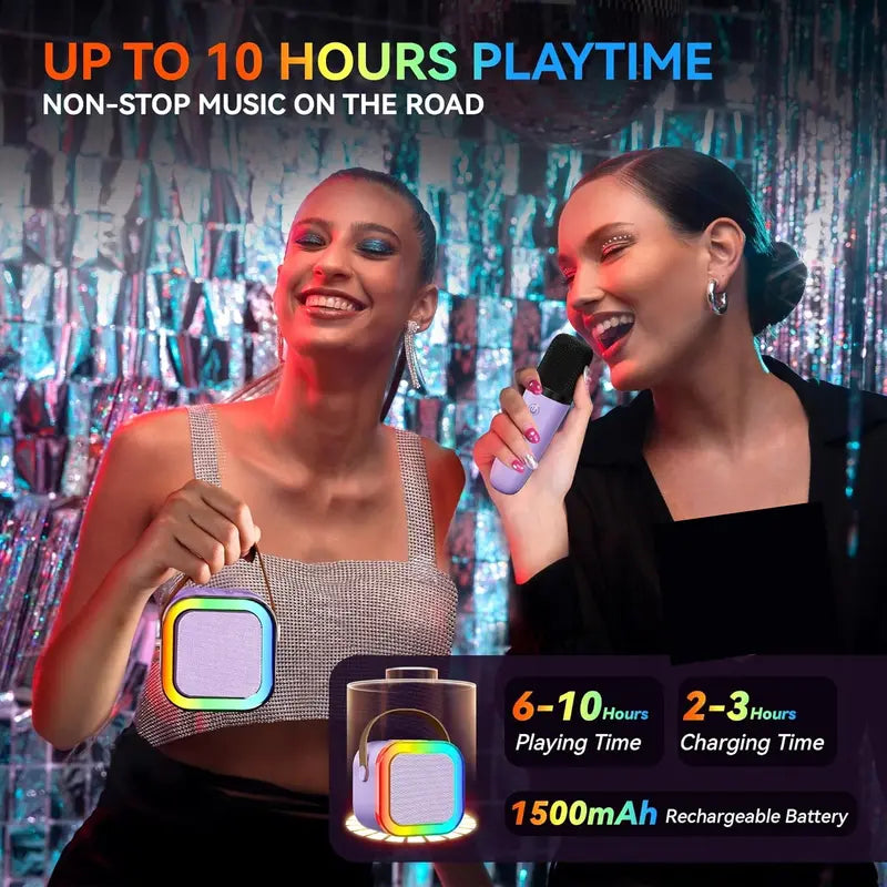 🎤 Unleash the Fun ✨Portable Mini Karaoke Machine with 2 Wireless Microphones 🎶