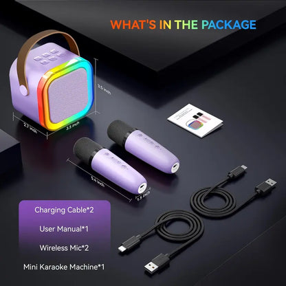 🎤 Unleash the Fun ✨Portable Mini Karaoke Machine with 2 Wireless Microphones 🎶