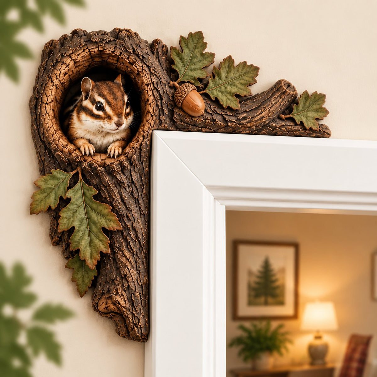 🐿️ 3D Chipmunk Tree Hollow Door Topper | Woodland Animal Doorway Decor For Cozy Nature Homes