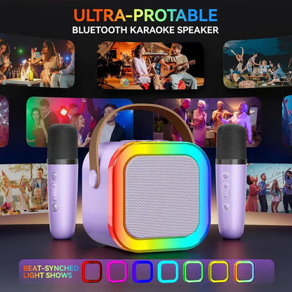 🎤 Unleash the Fun ✨Portable Mini Karaoke Machine with 2 Wireless Microphones 🎶
